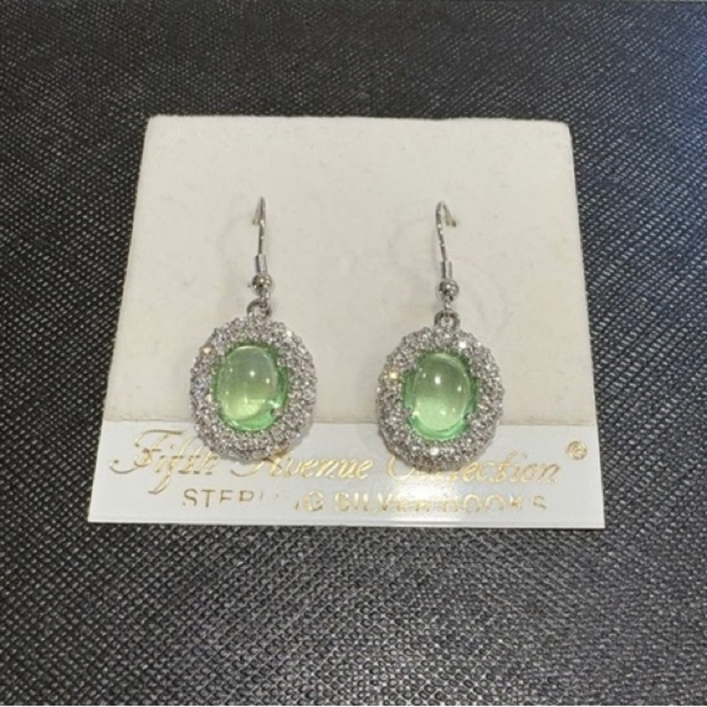 Fifth Avenue Collection “Tastefully Dressed” Silver Green Oval Drop Earrings